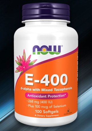 NOW Foods Vitamin E-400 с селеном, флакон 100 мягких капсул || NOW Foods Vitamin E-400 cu seleniu, flacon cu 100 capsule moi